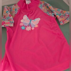 UV Skinz Shirt Swimming Beach Rash Guard Sun Protection. Pink Butterfly Size 4T